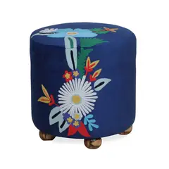 ROBERTA ALLEN - Pouf Rani Azul con Diseño Floral