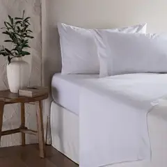 CASA CANTABRIA - Juego de Sábanas Voile Blanco Algodón 200 Hilos