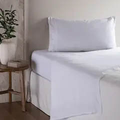 CASA CANTABRIA - Juego de Sábanas Voile Blanco Algodón 200 Hilos