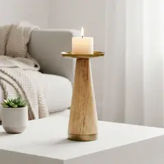 ROBERTA ALLEN - Candelabro Dorado Madera 9X20 Cm Adorno Decorativo