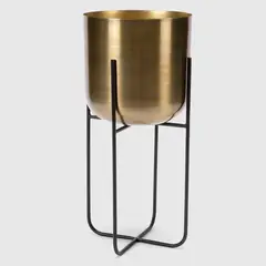 ROBERTA ALLEN - Macetero Dorado Pedestal Con Soporte Patas Negras Alto 18X21X42
