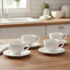 ROBERTA ALLEN - Set 4 Tazas Café Con Plato Libélula Porcelana Blanco