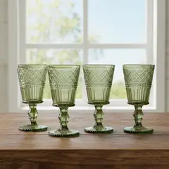 ROBERTA ALLEN - Set de 4 Copas de Agua Labrado Verde 270 ml