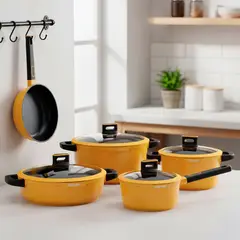 WURDEN - Batería De Cocina Antiadherente Preston 9 Piezas Amarilla