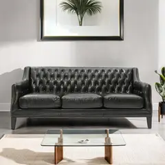 BASEMENT HOME - Sofá Scotland Cuero 3 Cuerpos Negro