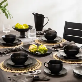 BASEMENT HOME - Juego De Vajilla 30 Piezas Cerámica Gres Negro
