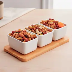 BASEMENT HOME - Set Aperitivo 3 Bowls Porcelana y Bandeja Bambú