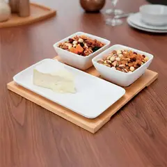 BASEMENT HOME - Set Aperitivo 4 Piezas con Bowls y Tabla Bambú