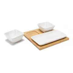 BASEMENT HOME - Set Aperitivo 4 Piezas con Bowls y Tabla Bambú