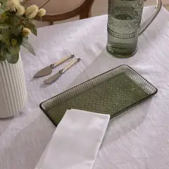 ROBERTA ALLEN - Fuente Rectangular Vidrio Labrado Verde 29.5X14.5X2.8 cm