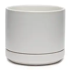 MICA - Macetero Cerámica Blanco Liso con Plato Decoración