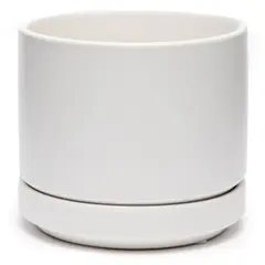 MICA - Macetero Cerámica Blanco Liso con Plato Decoración