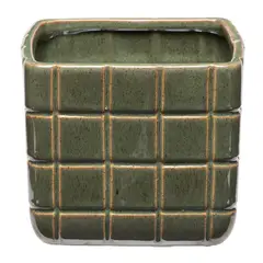 MICA - Macetero Cerámica Cuadrado Verde Decoración