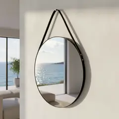 BASEMENT HOME - Espejo De Pared Redondo Colgante Negro 60 cm Decorativo