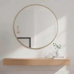BASEMENT HOME - Espejo De Pared Dorado Redondo 70 cm Decorativo