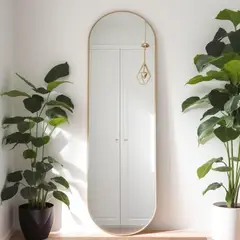 BASEMENT HOME - Espejo Ovalado con Marco Metálico Negro 40X130 cm De Pared Decorativo