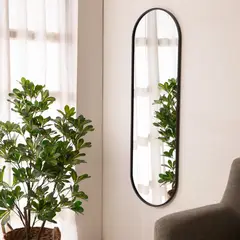 BASEMENT HOME - Espejo Ovalado con Marco Metálico Negro 40X130 cm De Pared Decorativo