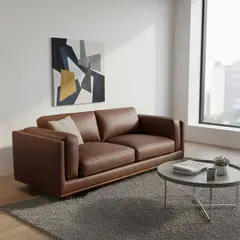 BASEMENT HOME - Sofá 3 Cuerpos Cuero Cubic Caramelo