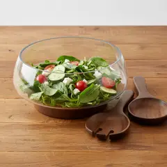 BASEMENT HOME - Ensaladera Vidrio con Base Madera Acacia 25x15x23.5 cm