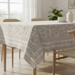 ROBERTA ALLEN - Mantel Rectangular Estampado Gris Block Print