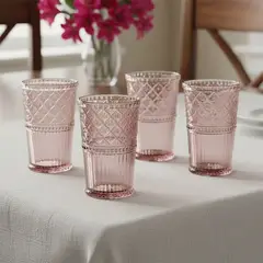 ROBERTA ALLEN - Set 4 Vasos Largos Vidrio Labrado