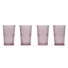ROBERTA ALLEN - Set 4 Vasos Largos Vidrio Labrado Rosado