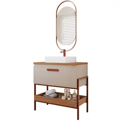 Mgm - Gabinete para Banheiro Portinari 80cm Freijó/cappuccino