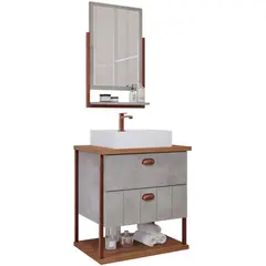 Mgm - Armário Uni 60 Cm com Espelheira Cimento/Freijo