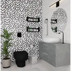Art Glass - Pastilha de Vidro e Pedra Mt708, Placa 29X29Cm Branco e Preto.