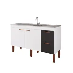Mgm - Balcão Cozinha Slim 144cm Branco/Preto
