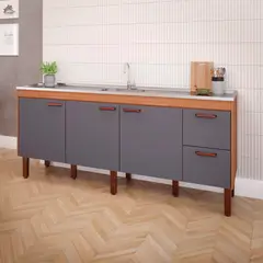 Mgm - Balcão Cozinha Slim 194cm Freijo/Titanium