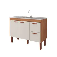 Mgm - Balcão Cozinha Slim 114cm Freijo/Offwhite
