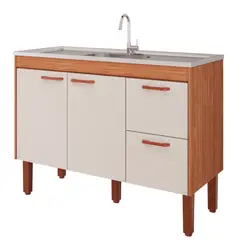Mgm - Balcão Cozinha Slim 114cm Freijo/Offwhite