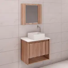 A. J. Rorato - Gabinete para Banheiro com Cuba e Espelho Treviso 63cm Nogal Rorato