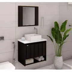 A. J. Rorato - Gabinete para Banheiro com Cuba e Espelho Treviso 63cm Preto Rorato