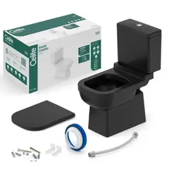 Celite - Kit Vaso Sanitário com Caixa Acoplada e Assento Duplo Acionamento 3/6l Saída Vertical Elite Preto Fosco