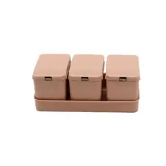 Lyor - Conjunto 3 Porta Temperos de Bambu e Pp com Colher e Bandeja Lines Rosa 10cm X 18cm X 7cm -