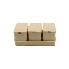 Lyor - Conjunto 3 Porta Temperos de Bambu e Pp com Colher e Bandeja Lines Bege 10cm X 18cm X 7cm -