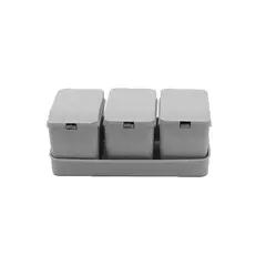 Lyor - Conjunto 3 Porta Temperos de Bambu e Pp com Colher e Bandeja Lines Cinza 10cm X 18cm X 7cm -