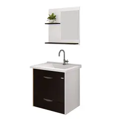 A. J. Rorato - Gabinete para Banheiro com Pia e Espelho Roma 55cm Preto Rorato