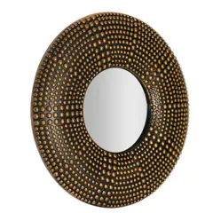 Casa Bonita - Espelho Decorativo 25cm Redondo Pvc Rebites Dourado Hc