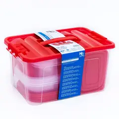 Just Home Collection - Jogo de Potes Plásticos Transparente/Vermelho 54 Peças