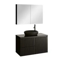 undefined - Gabinete para Banheiro Ripado 80cm Preto Astral Design