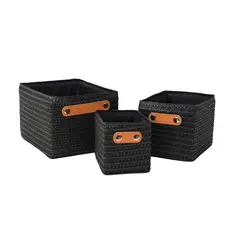 Just Home Collection - Conjunto 3 Cestos Tecido Preto
