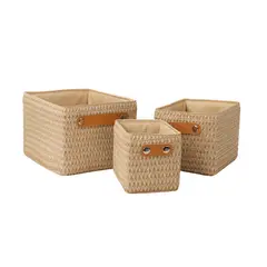 Just Home Collection - Conjunto 3 Cestos Tecido Bege