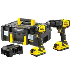 Stanley - Combo paraf/furad impacto 1/2"(13mm) paraf de impacto 1/4" (6,35mm) c/ 2 bat 20v max* li-ion 2ah (sb202) carreg bivolt (sc125) e maleta tstak