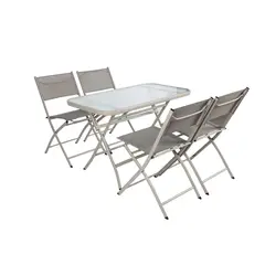 Just Home Collection - Conjunto de Varanda Metal Madri 4 Lugares 5 Peças Taupe