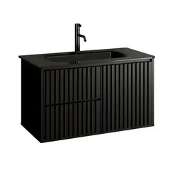 undefined - Gabinete Vision 80 Ripado com Bancada e Valvula de Vidro Preto - Black