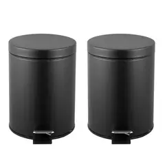 Just Home Collection - Conjunto 2 Lixeiras de 5 Litros em Metal com Pedal Preta