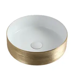 Sensi Dacqua - Lavatório Cerâmico Redondo Sobrepor Ouro Escovado
